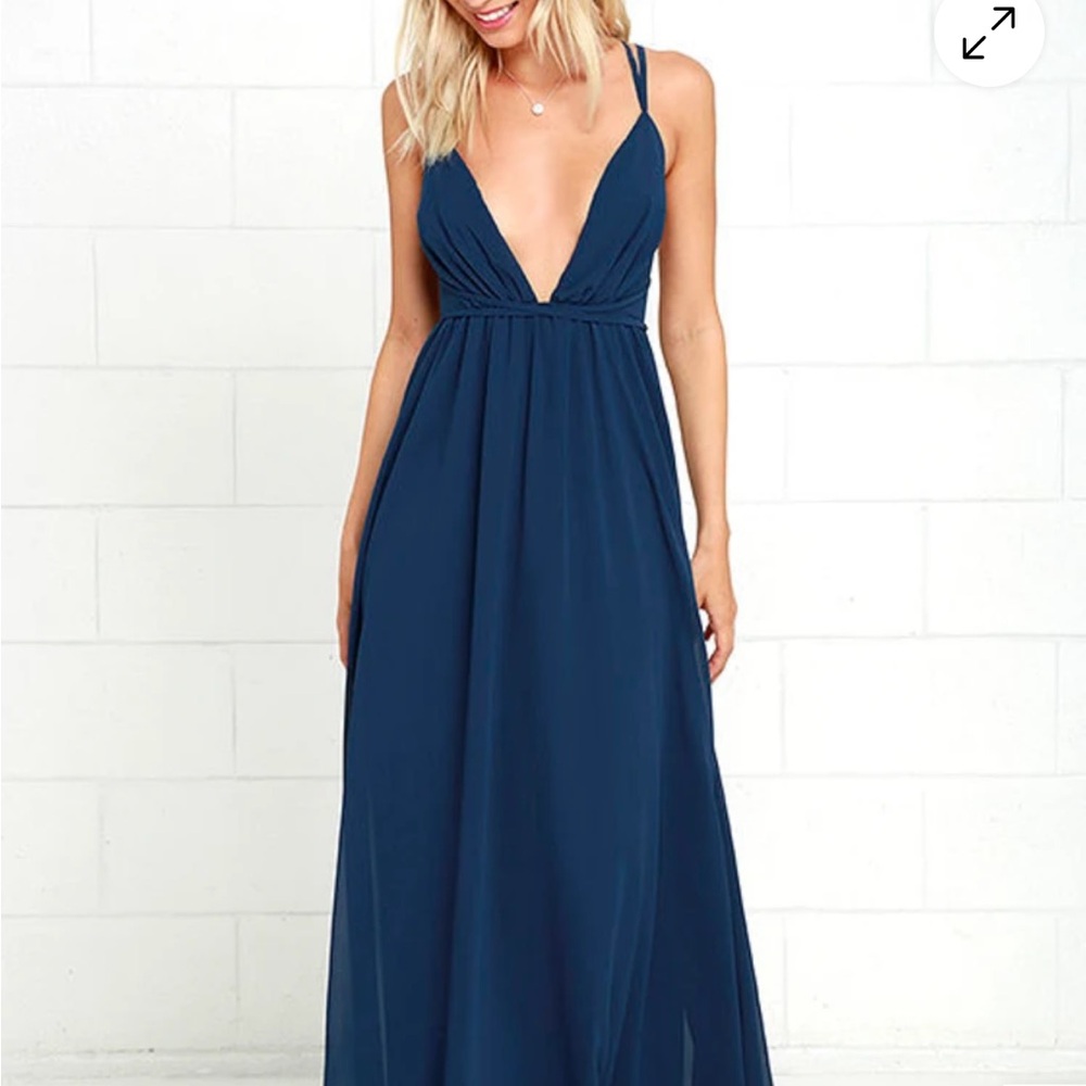 Lulu’s Flutter Freely Navy Blue Maxi Dress